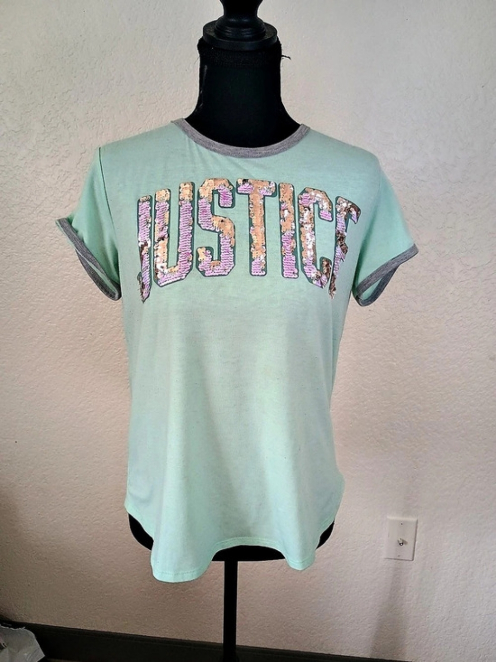 Justice Active Sequin Logo Tee Girls Size 10/12